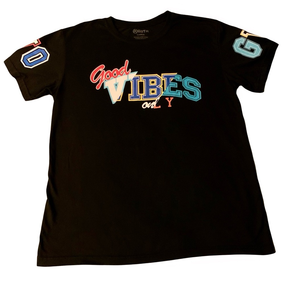 GSTR Black unisex T-Shirt with Colorful Good Vibes Design